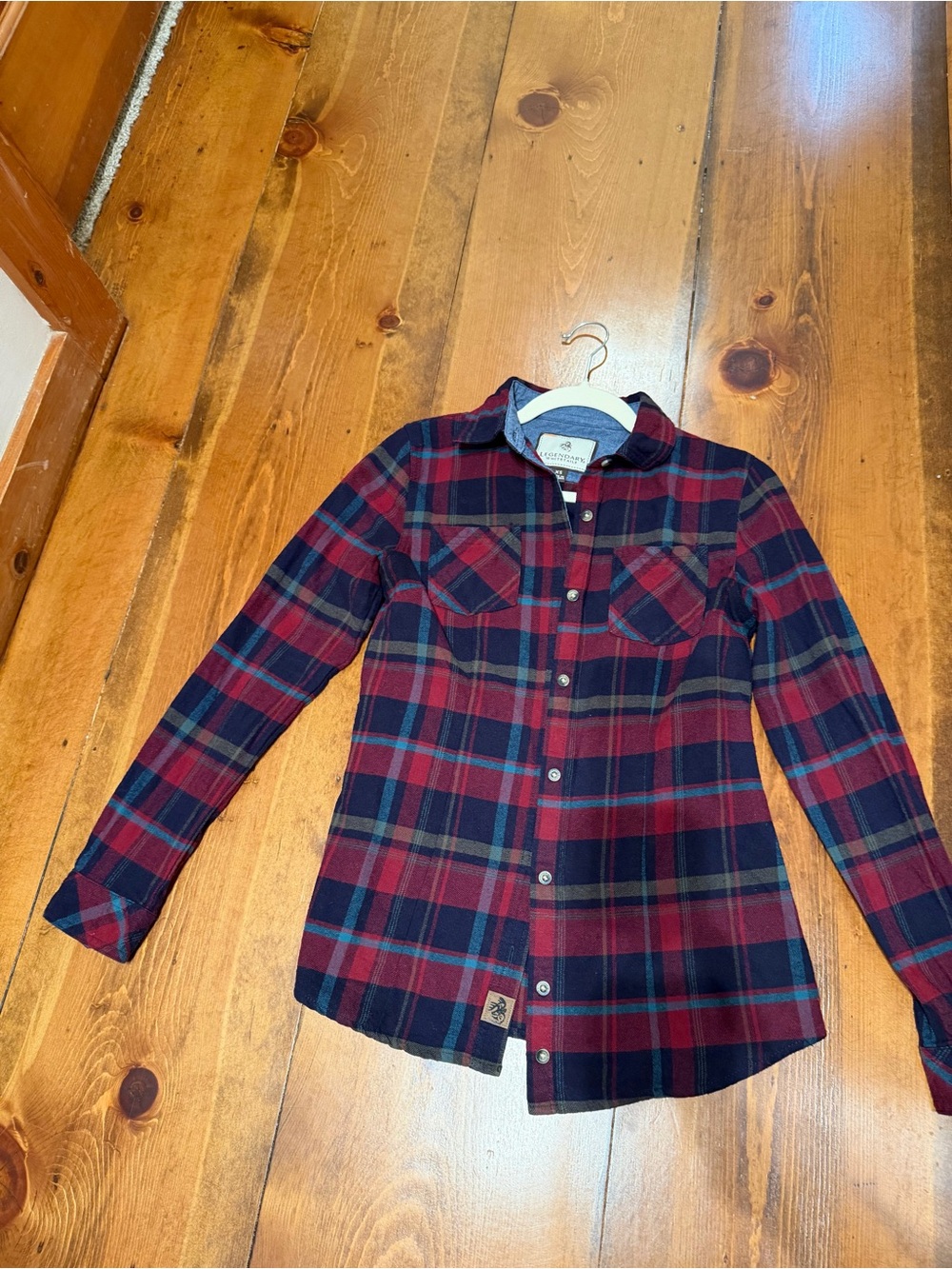Legendary Whitetails women’s Plaid Button-Down Shirt - Navy & Burgundy